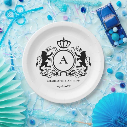 Kundenspezifisch Logo Monogramm Wappen Löwen  Pappteller (Party)