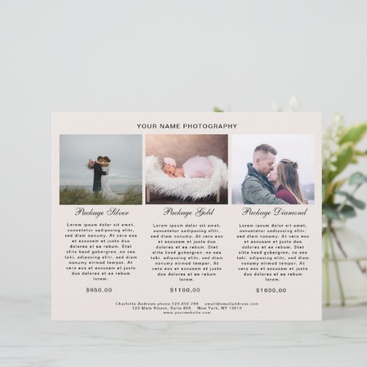 Kundenspezifisch Modern Simpel Foto Preisliste (Stehend Vorderseite)