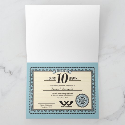 Kundenspezifische 10 Jahre Service-Auszeichnung fü Karte (Innenseite)
