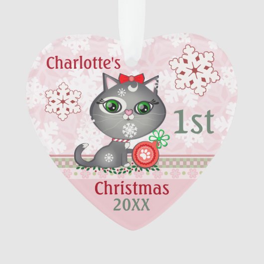 Kundenspezifische Baby-Katzen-erste Ornament (Vorderseite)