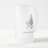 Kundenspezifische blaue Häuschen-FreimaurerTasse Mattglas Bierglas (VorderseiteRechts)