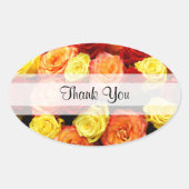 Kundenspezifische "Danke" Gelb/Rot/Orange-Rose Ovaler Aufkleber (Vorderseite)