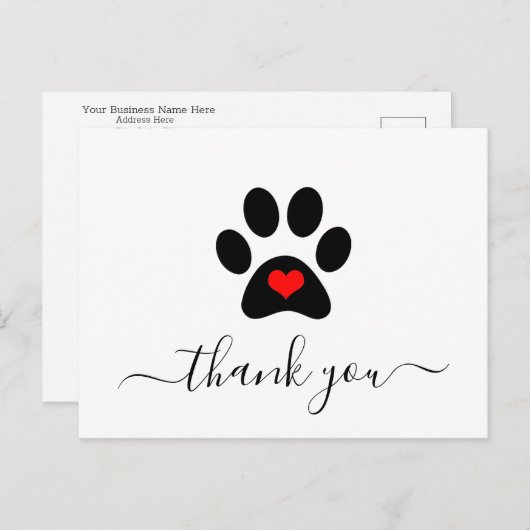 Kundenspezifische Dog Paw Pet Business Vielen Dank Postkarte (Vorne/Hinten)