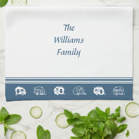 Kundenspezifische Familienname Retro Campers in Bl Geschirrtuch (Gefaltet)