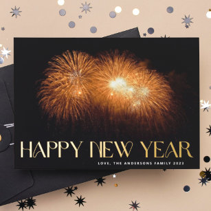Kundenspezifische Fireworks GOLD FAPPY NEW YEARs F Folien Feiertagskarte