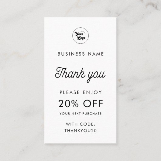 Kundenspezifische Firmenlogos Danke Minimalistisch Rabattkarte (Vorderseite)