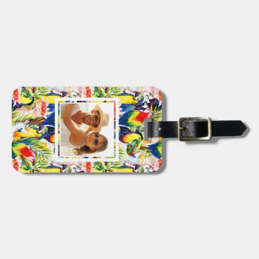 Kundenspezifische Foto-Papageien und Palmblätter Gepäckanhänger (Vorderseite horizontal)