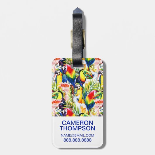 Kundenspezifische Foto-Papageien und Palmblätter Gepäckanhänger (Rückseite vertikal)
