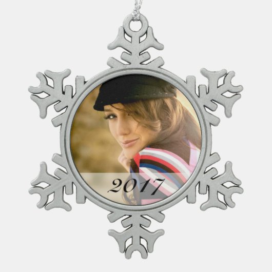 Kundenspezifische Foto-Schneeflocke-Verzierung Schneeflocken Zinn-Ornament (Vorderseite)