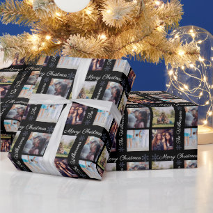Kundenspezifische Fotos und Familienname Schwarz F Geschenkpapier