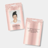 Kundenspezifische Glitzer Tropfen Rose Gold Name Ausweis (Vorder- & Rückseite)