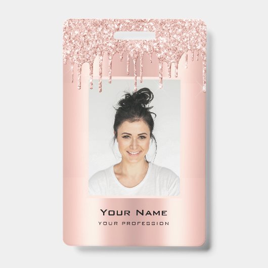 Kundenspezifische Glitzer Tropfen Rose Gold Name Ausweis (Vorderseite)