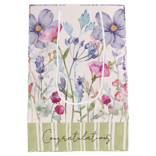 Kundenspezifische Glückwünsche Aquarellblumen Mittlere Geschenktüte (Rückseite)