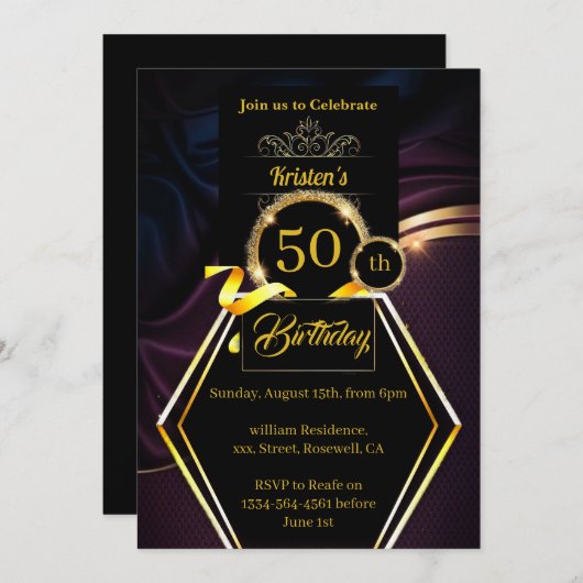 Kundenspezifische Gold und Lila Einladung zum Gebu (Vorne/Hinten)