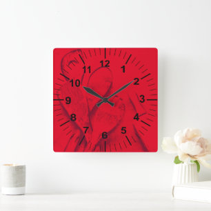 Kundenspezifische große rote Küchen-Wanduhr Quadratische Wanduhr