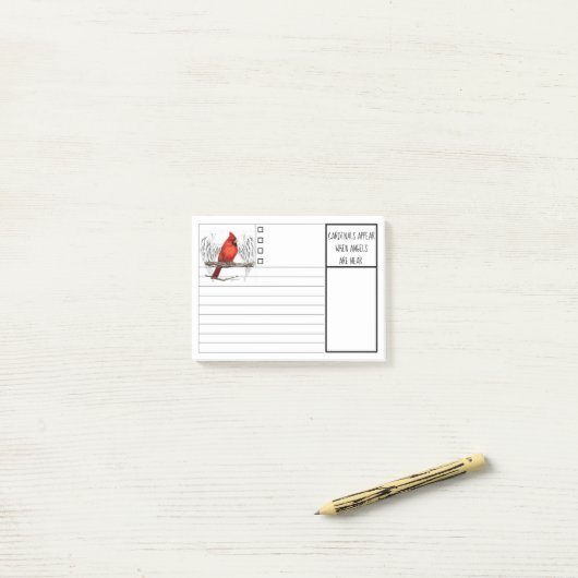 Kundenspezifische Kardinäle erscheinen, wenn Engel Post-it Klebezettel (Auf Schreibtisch)