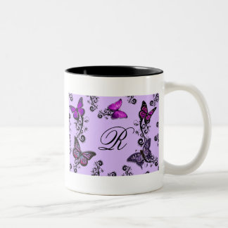 Kundenspezifische lila Schmetterlinge Zweifarbige Tasse