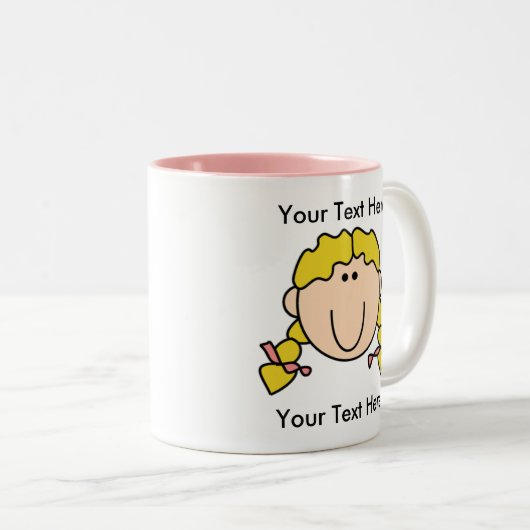 Kundenspezifische Mädchen-Blondine flicht die Zweifarbige Tasse (VorderseiteRechts)