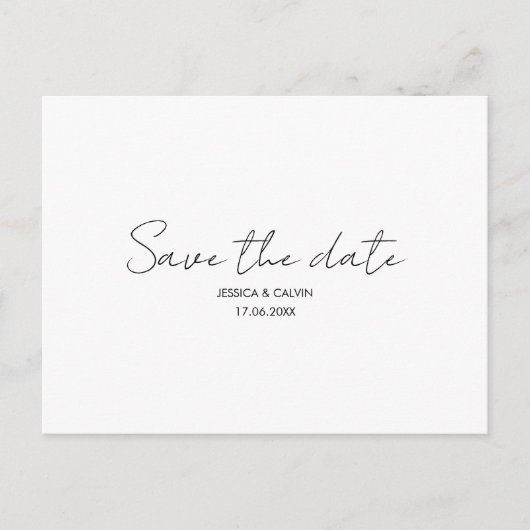 Kundenspezifische Minimal Save the Date Hochzeitka Postkarte (Vorderseite)