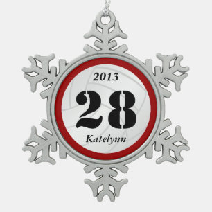 Kundenspezifische Monogramm-Volleyball-Verzierung Schneeflocken Zinn-Ornament