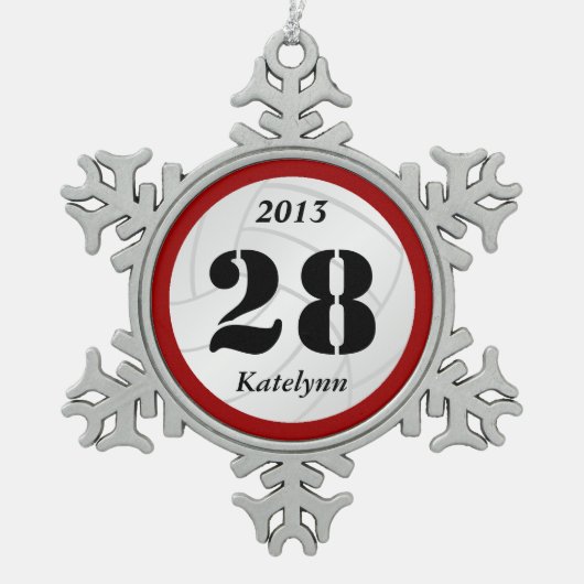 Kundenspezifische Monogramm-Volleyball-Verzierung Schneeflocken Zinn-Ornament (Vorderseite)
