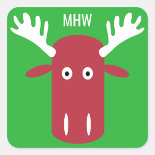 Kundenspezifische Monogrammaufkleber Elch-der Quadratischer Aufkleber