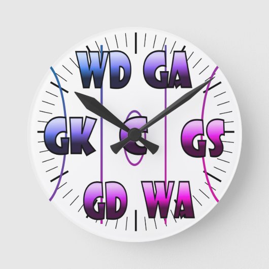 Kundenspezifische Netball-Spieler-Positionen Runde Wanduhr (Vorderseite)