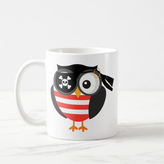 Kundenspezifische Retro Halloween-Piraten-Eule Kaffeetasse (Links)