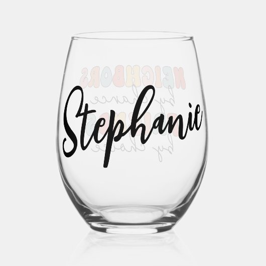 Kundenspezifische Retro-Nachbarn durch Zufall Freu Weinglas Ohne Stiel (Rückseite)