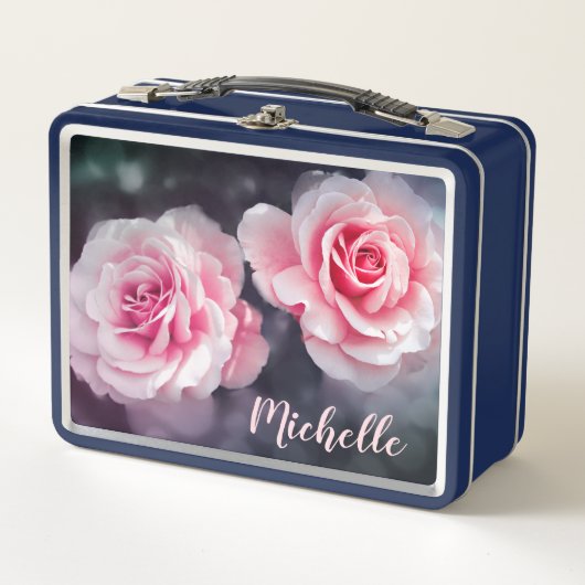 Kundenspezifische rosa Rosen-BlumenFoto Metall Lunch Box (Vorderseite)