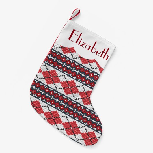 Kundenspezifische rote blaue u. weiße nordische kleiner weihnachtsstrumpf (Vorderansicht (hängend))