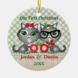 Kundenspezifische rustikale Hipster-Katzen-1. Keramikornament