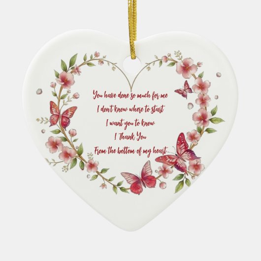 Kundenspezifische Schmetterlinge und Blume Herzlic Keramik Ornament (Vorne)