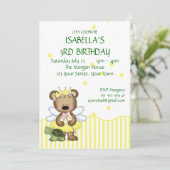 Kundenspezifische Teddybär-Gelb-Fee-Prinzessin Einladung (Stehend Vorderseite)