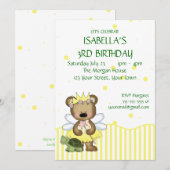 Kundenspezifische Teddybär-Gelb-Fee-Prinzessin Einladung (Vorne/Hinten)