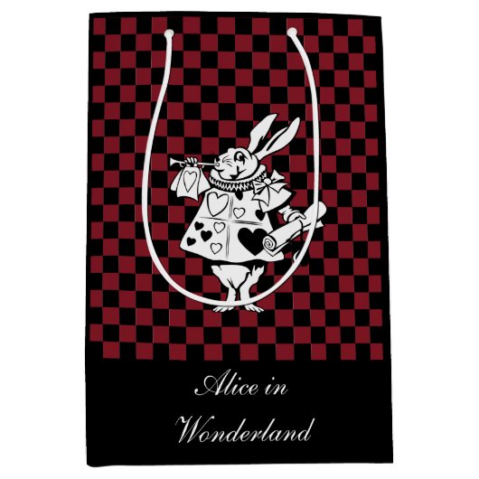 Kundenspezifische Text-Alice im Wunderland-weißer Mittlere Geschenktüte (Vorderseite)
