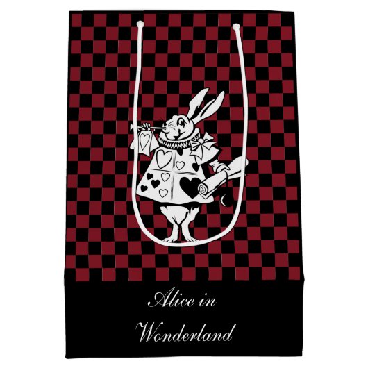 Kundenspezifische Text-Alice im Wunderland-weißer Mittlere Geschenktüte (Rückseite)
