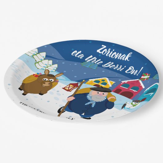 Kundenspezifische Text Baske Olentzero Pappteller (Schrägansicht)