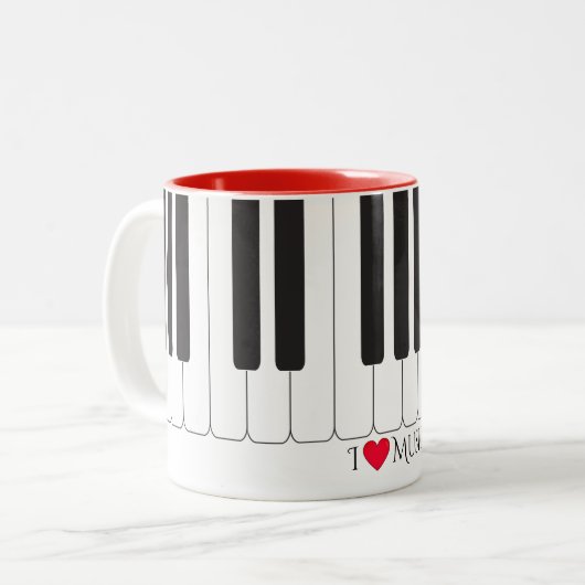 Kundenspezifische Text "ich ❤️ Musik" Zweifarbige Tasse (Vorderseite Links)