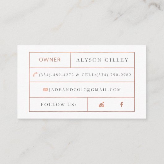 Kundenspezifische Visitenkarten: Jade + Co Visitenkarte (Rückseite)