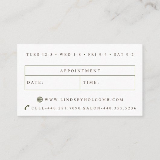 Kundenspezifische Visitenkarten: Lindsey H Terminkarte (Rückseite)