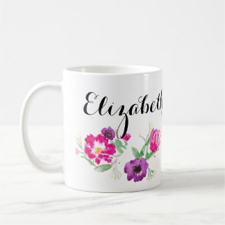 Kundenspezifische Watercolor-Blumen-NamensTasse Kaffeetasse