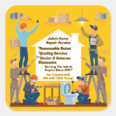 Kundenspezifische Zuhause-Reparatur-Handyman-Servi Quadratischer Aufkleber (Vorderseite)