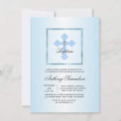 Kundenspezifischer blauer Quertaufe-Taufe-JUNGE + Einladung (Vorderseite)