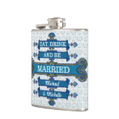 Kundenspezifischer blauer Strand-Hochzeits-Name Flachmann (Links)