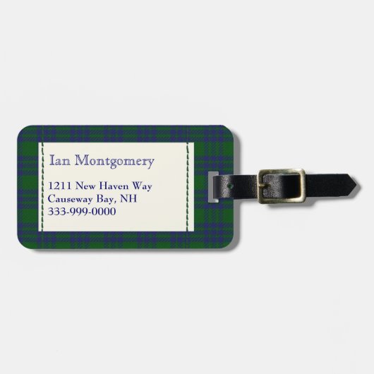 Kundenspezifischer Clan-Montgomerytartan-karierter Gepäckanhänger (Vorderseite horizontal)