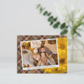 Kundenspezifischer Erntedank Gruß auf Karierten Ur Postkarte (Stehend Vorderseite)