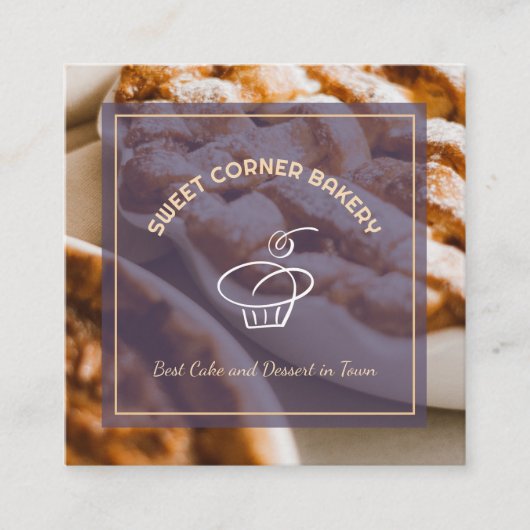 Kundenspezifischer Foto Cake Bakery Logo QR Code Quadratische Visitenkarte (Vorderseite)