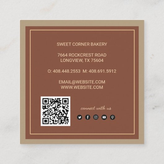 Kundenspezifischer Foto Cake Bakery Logo QR Code Quadratische Visitenkarte (Rückseite)
