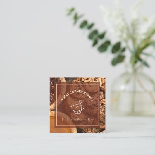 Kundenspezifischer Foto Cake Bakery Logo QR Code Quadratische Visitenkarte (Stehend Vorderseite)